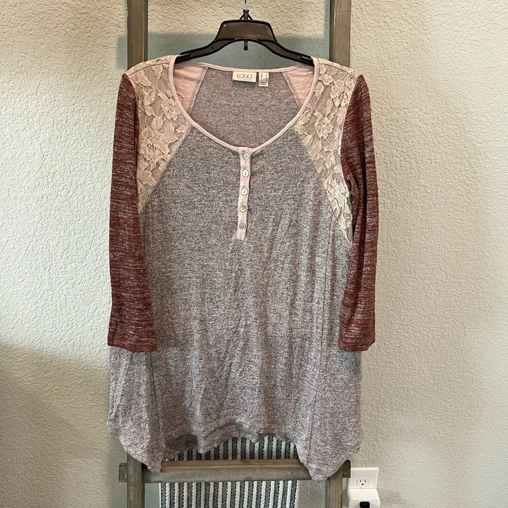 LOGO by Lori Goldstein 3-4 sleeve swing tunic top size small